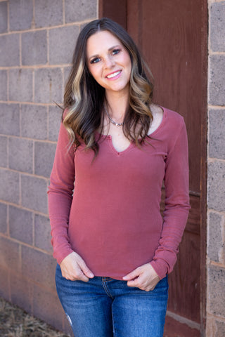 See It Through Notched Long Sleeve Top