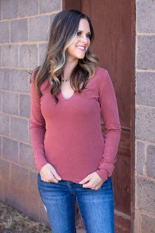 See It Through Notched Long Sleeve Top