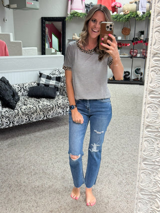 Shasta Leopard And Stripe Tee