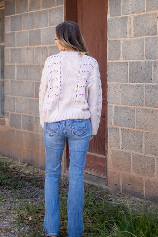 Scallop Crochet Pullover Sweater- Oatmeal