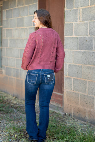 Scallop Crochet Pullover Sweater- Rust
