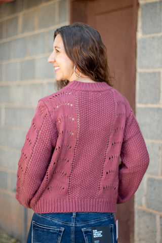 Scallop Crochet Pullover Sweater- Rust