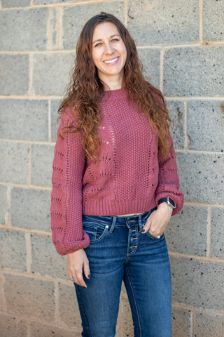 Scallop Crochet Pullover Sweater- Rust