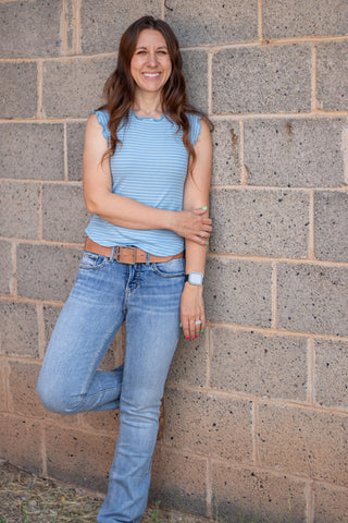 Speak Now Ruffle Sleeve Tank- Blue Bird