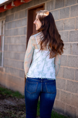 Speak The Truth Lace Mesh Top- Sage