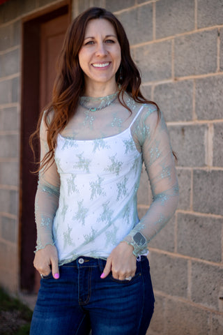 Speak The Truth Lace Mesh Top- Sage