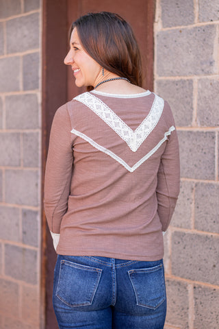Styled In Crochet Accent Top- Chocolate