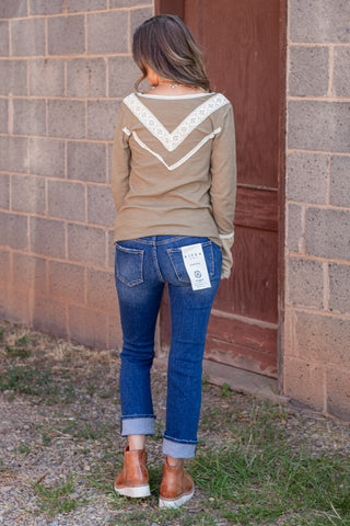 Styled In Crochet Accent Top- Olive