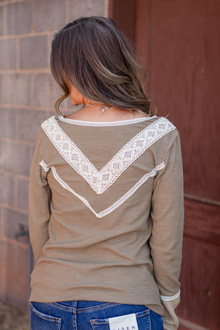 Styled In Crochet Accent Top- Olive
