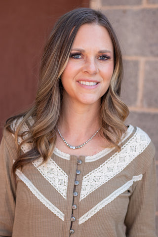 Styled In Crochet Accent Top- Olive