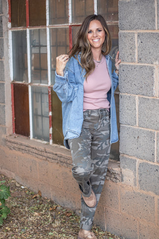 Taking The Lead Oversized Denim Top