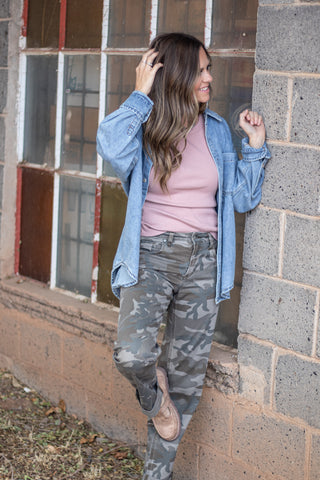 Taking The Lead Oversized Denim Top