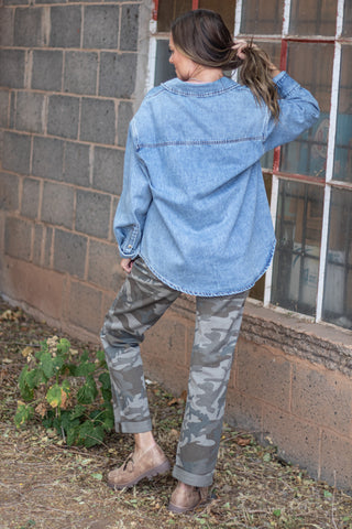 Taking The Lead Oversized Denim Top