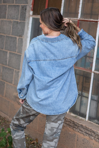 Taking The Lead Oversized Denim Top