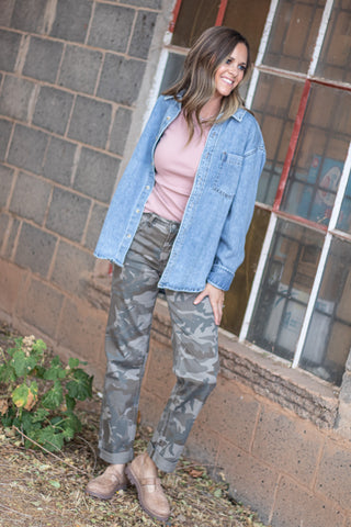 Taking The Lead Oversized Denim Top
