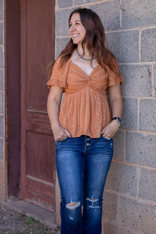 Talk About Adventure Eyelet Top