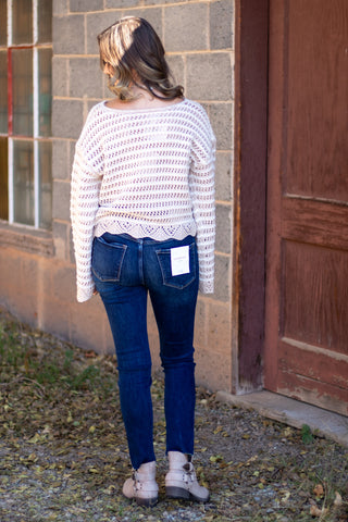 Textured Stripe Sweater With Scallop