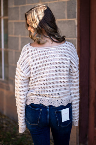 Textured Stripe Sweater With Scallop