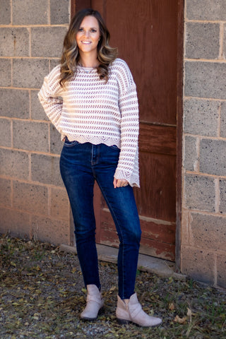 Textured Stripe Sweater With Scallop
