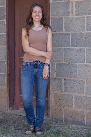 Time Flies Embroidered Tank- Caramel