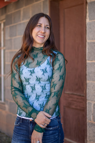 What You Need Lace Top- Pine Green