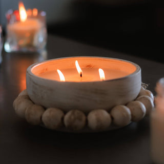 3 Wick Round Beaded Pottery Bowl Candle with Tassel