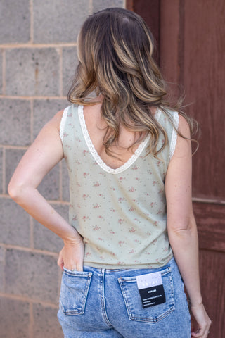 In The Moment Floral Tank- Sage