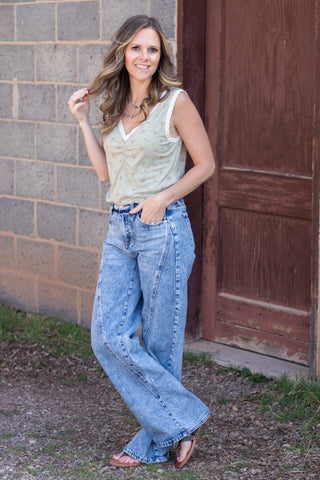 In The Moment Floral Tank- Sage