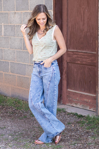 In The Moment Floral Tank- Sage