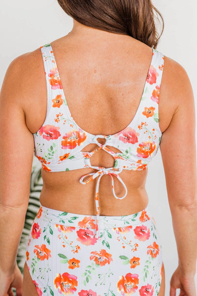 Walk Along The Beach Swim Top- Orange Floral