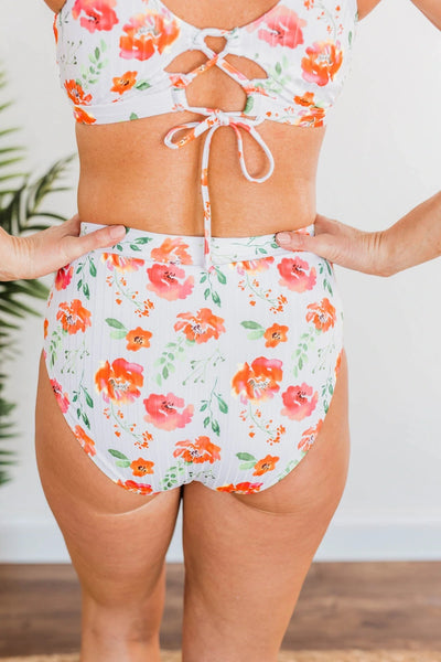 Making Waves High Rise Swim Bottom- Orange Floral