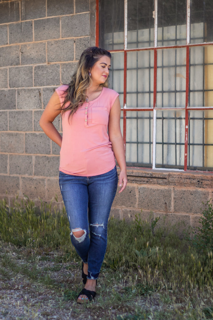 The In Betweens Henley Top- Pink