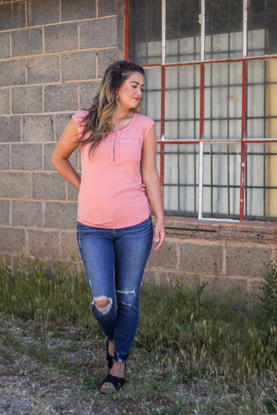 The In Betweens Henley Top- Pink