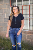 Ribbed Henley Bodysuit- Black