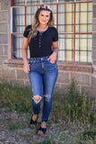 Ribbed Henley Bodysuit- Black
