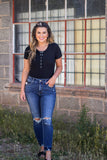 Ribbed Henley Bodysuit- Black