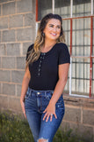 Ribbed Henley Bodysuit- Black
