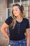 Ribbed Henley Bodysuit- Black