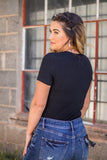 Ribbed Henley Bodysuit- Black